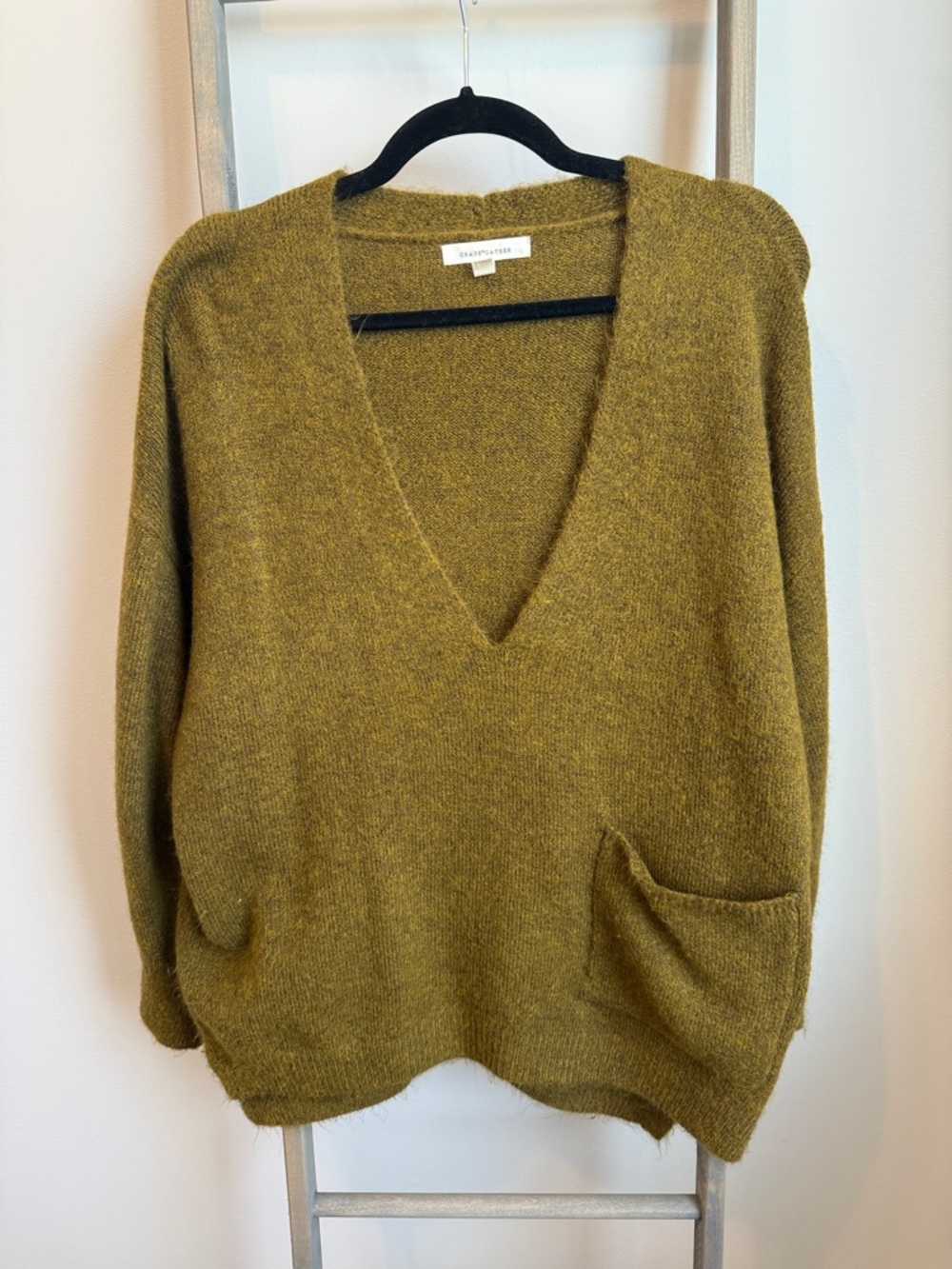 Deep V-Neck Olive Pocket Sweater
